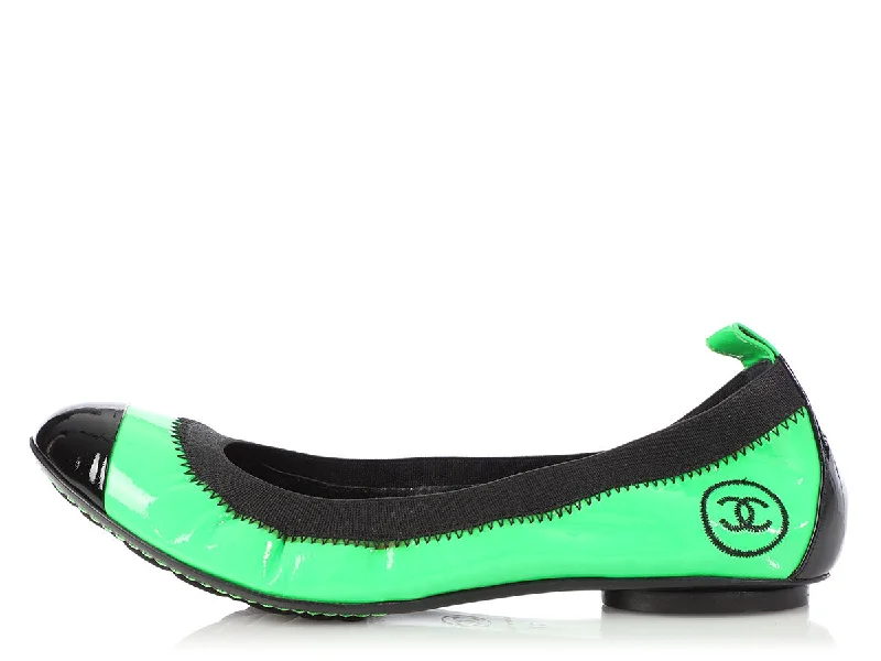 Chanel Neon Green Patent Ballerina Flats