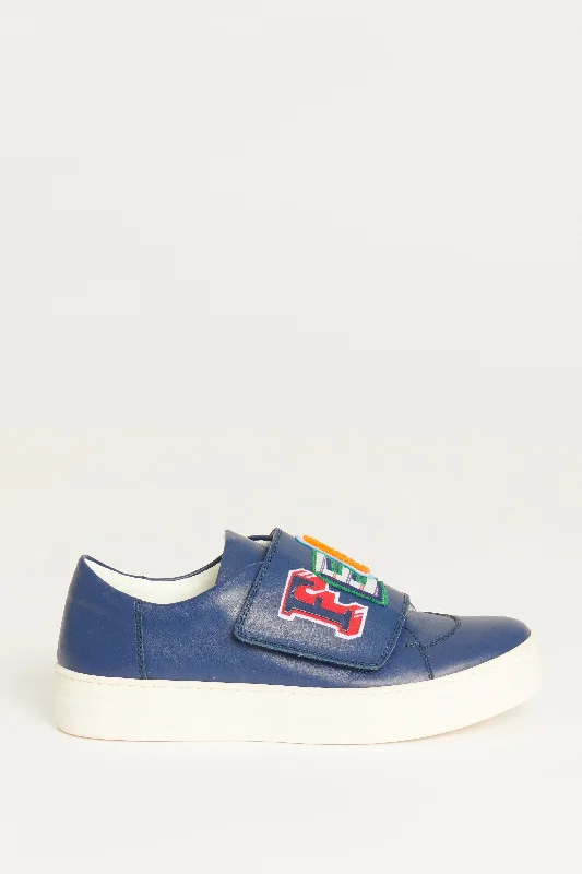 Blue Leather Logo Velcro Preowned Trainers