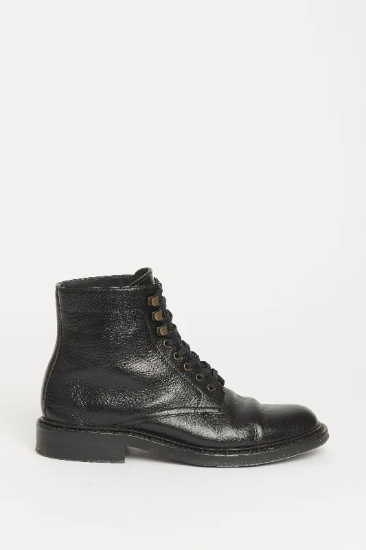 Black Leather Preowned Lace Up Boots