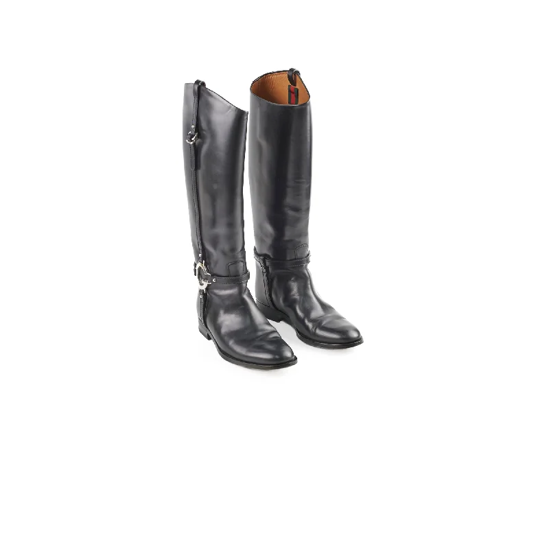 Gucci Knee High Boots Ribot Black 38