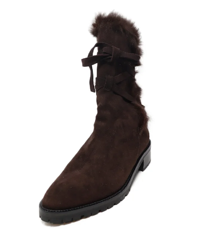 Manolo Blahnik Brown Suede & Fur Boots sz 9.5