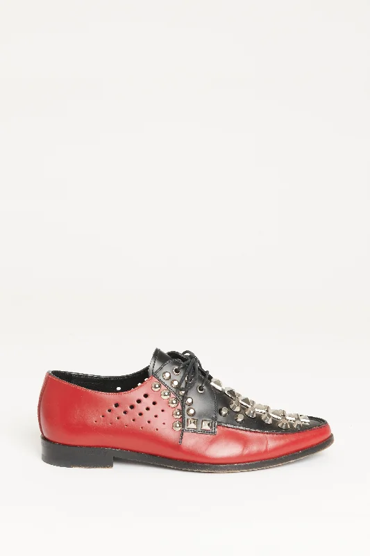 Red and Black Studded Preowned Derby Shoes