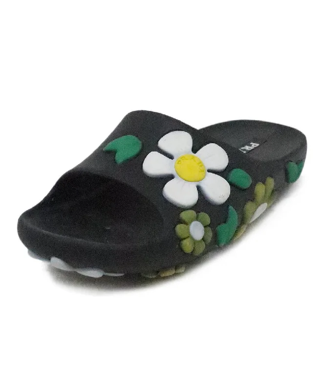 Prada Black Floral Print Sandals sz 5