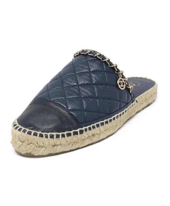 Chanel Navy & Black Espadrille Slides sz 8