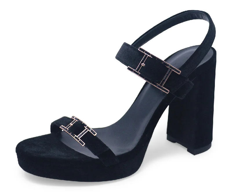 Hermes Black Velvet Platform Heels sz 9