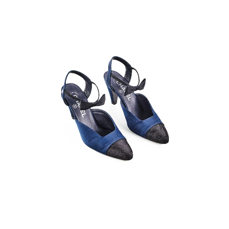 Chanel Bowtie Slingback Heels Navy