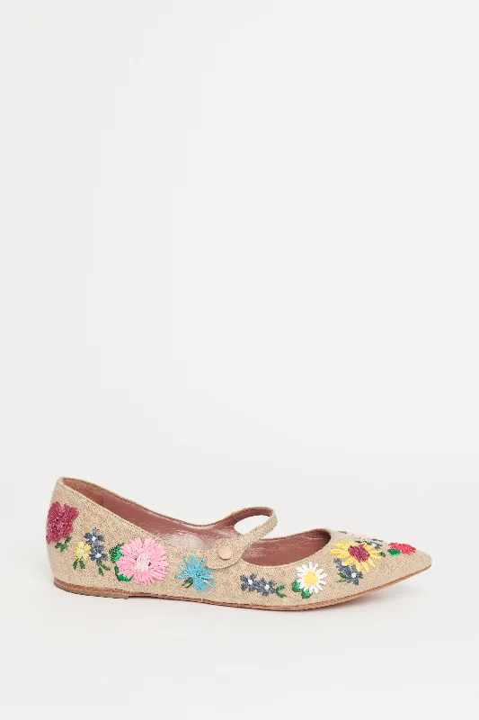 Hermione Beige Embroidered Preowned Pumps