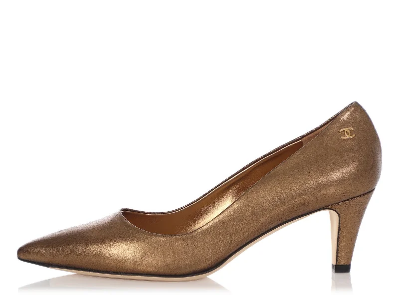 Chanel Dark Gold Leather Pumps