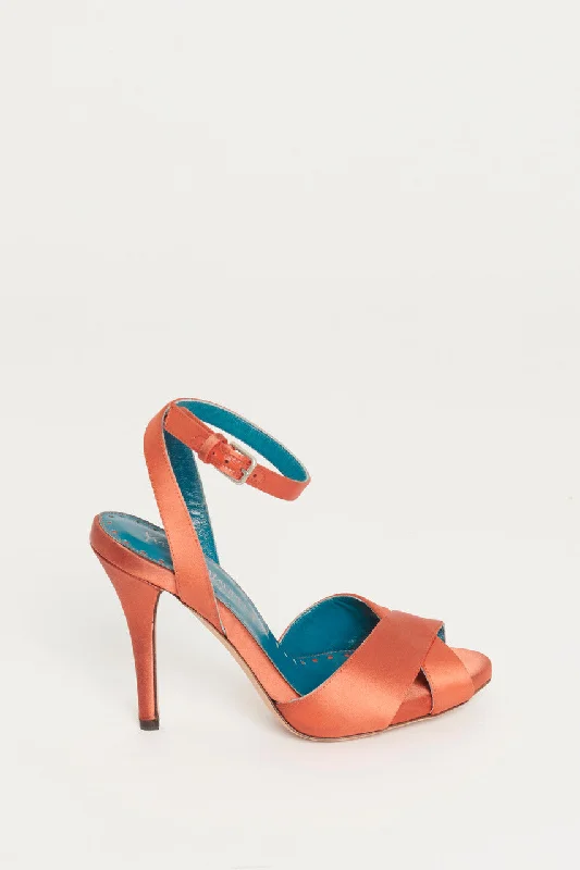 2004 Orange Tom Ford Satin Heeled Preowned Sandals