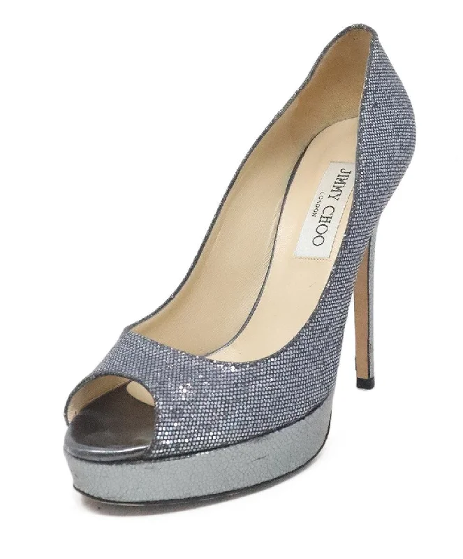 Jimmy Choo Metallic Pewter Platforms sz 8