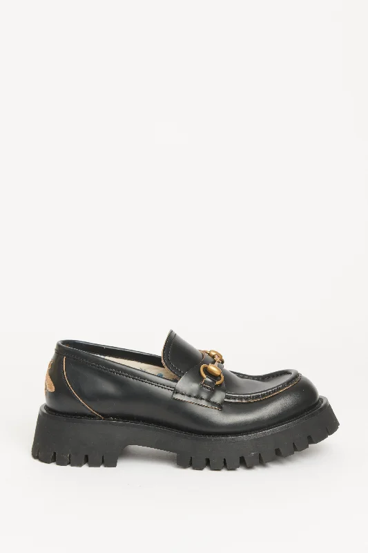 Black Leather Horsebit Detail Preowned Loafers