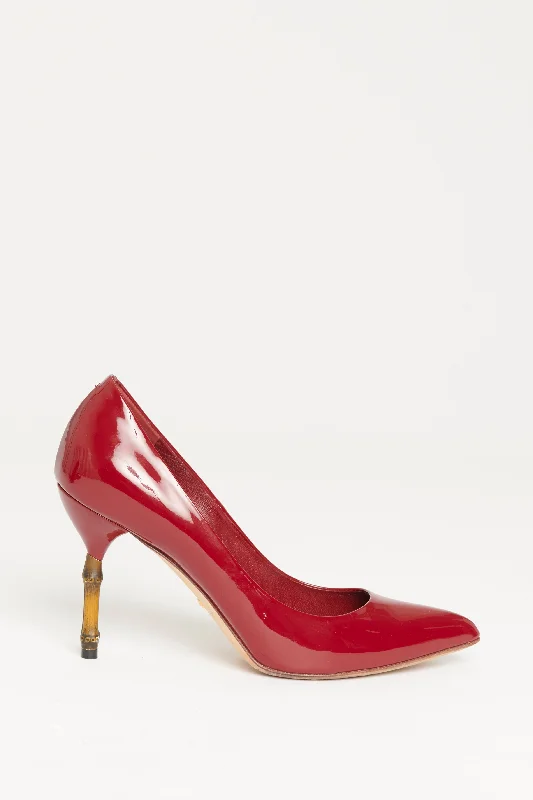 Burgundy Patent Leather Preowned Kristen Bamboo Pumps