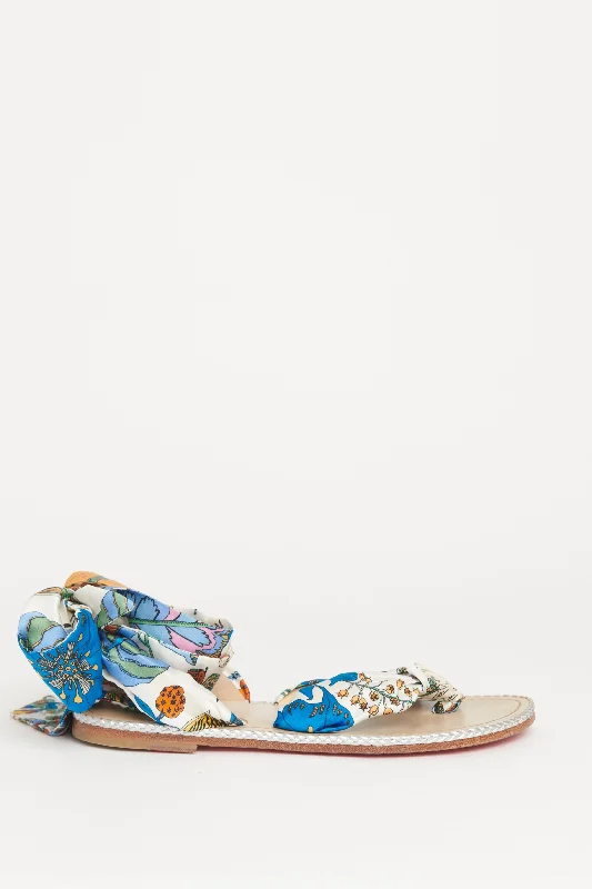 Multicolor Satin Spetsos Ankle Wrap Preowned Sandal