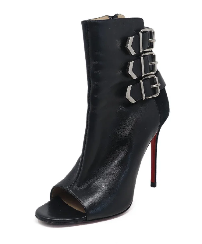 Christian Louboutin Black Leather Buckle Booties sz 8