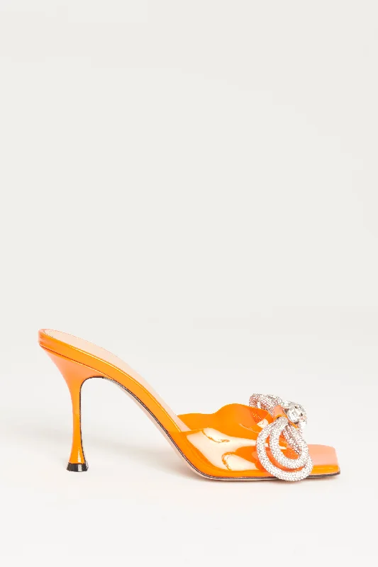 Fluo Orange PVC & Leather Preowned Double Bow Mules