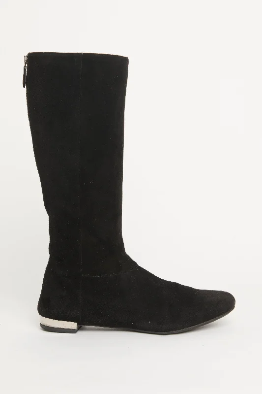 Black Suede Zip Detail Preowned Boots