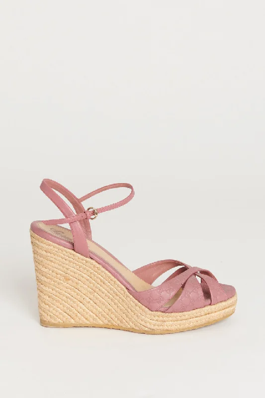 Pink Leather GG Wedge Preowned Espadrilles