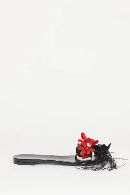 Black Rubber Preowned Embellished Flat Mules