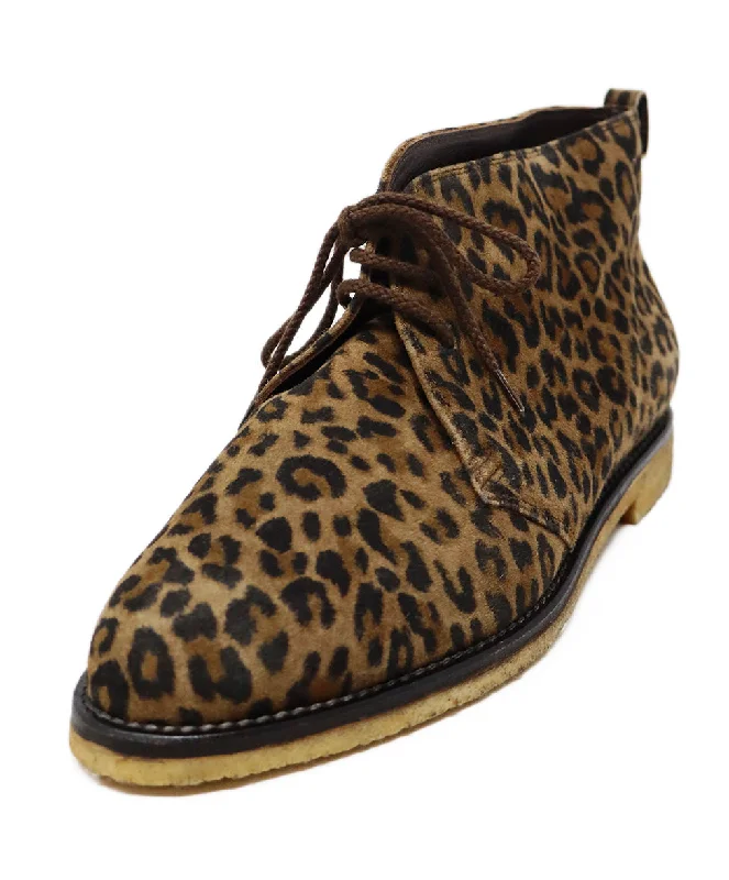 Leopard Print Suede Lace Up Booties sz 10