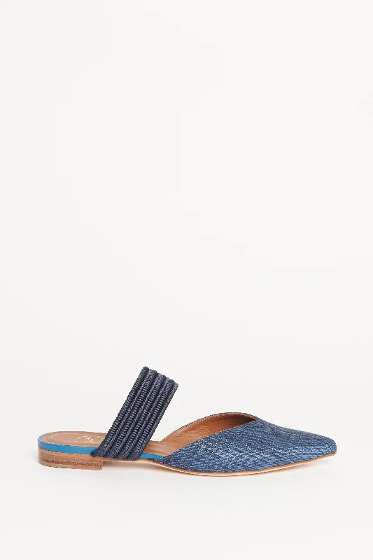 Navy Maisie Raffia Preowned Mules