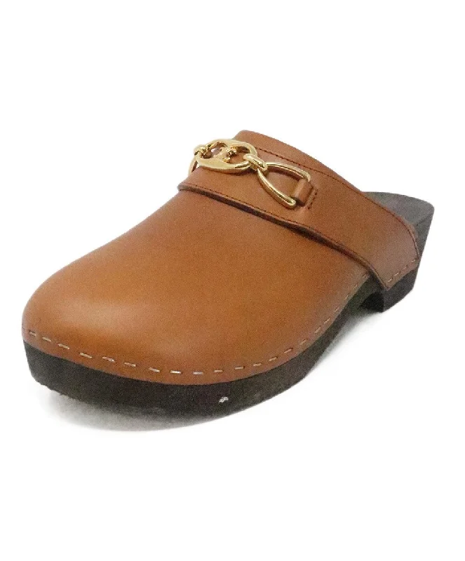 Celine Tan Leather & Wood Clogs sz 7