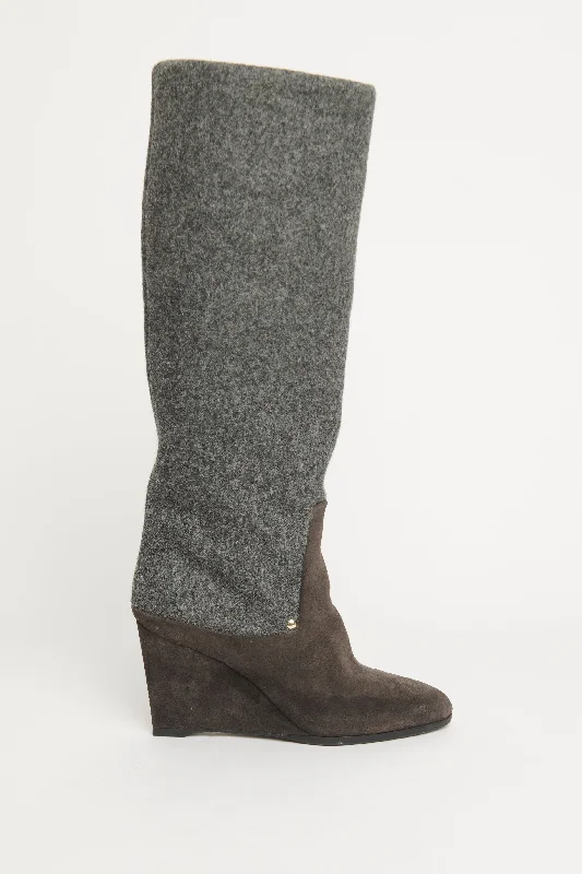 Suede and Wool Wedge Preowned Boots