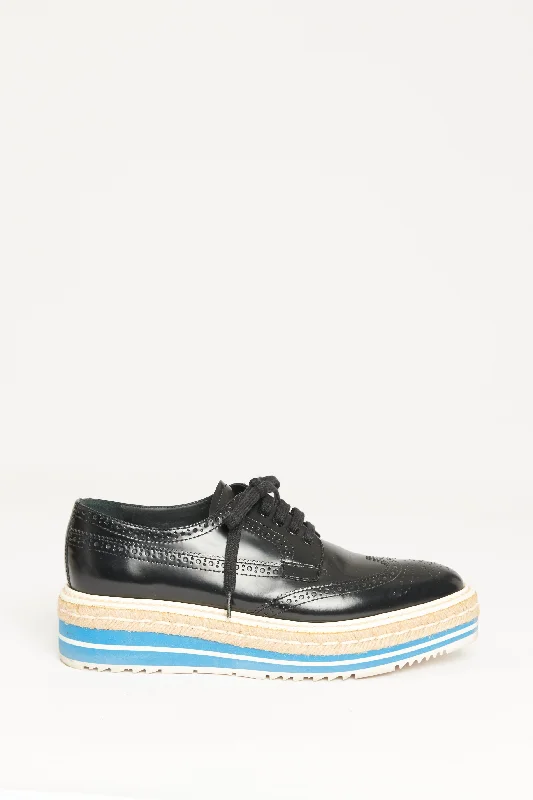 2011 Black Leather Preowned Brogue Flatform Flat Shoes