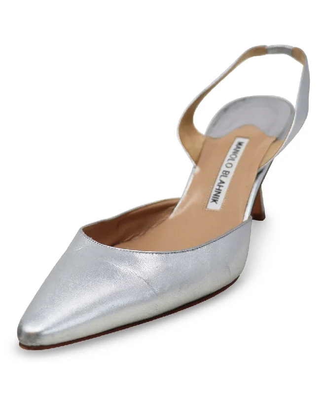 Manolo Blahnik Silver Leather Slingbacks sz 8.5