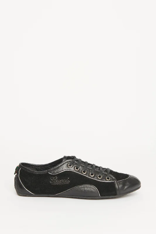 Leather Suede Low Top with Crystal Embellishment Preowned Sneakers