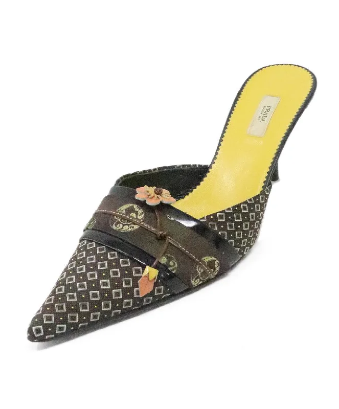 Prada Brown Print Heeled Mules sz 10