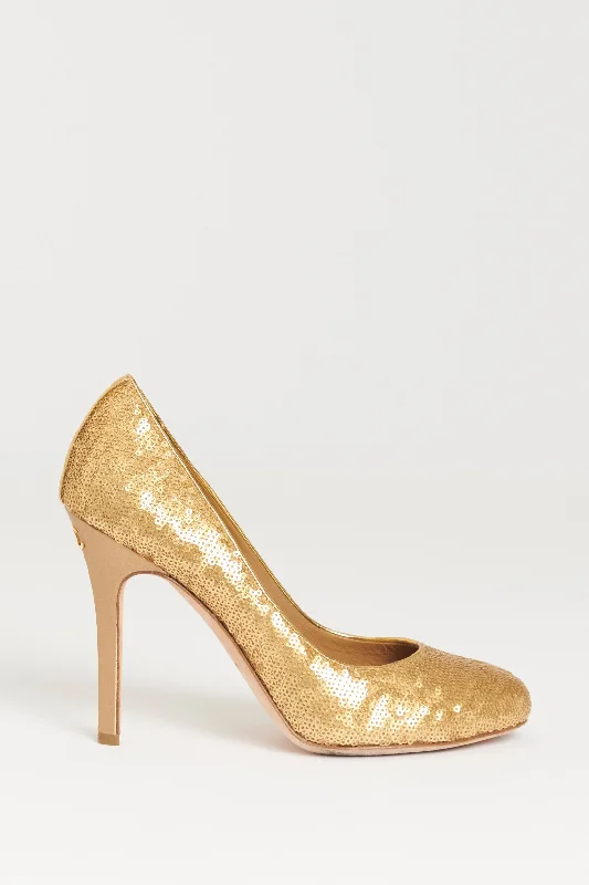 Gold Sequin Preowned Almond Toe Pumps