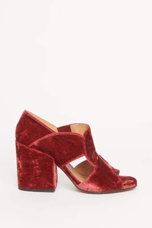 Garnet Velvet Preowned Block Heel Sandals