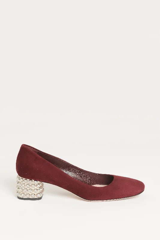 Plum Suede Diamond Preowned Block Heel