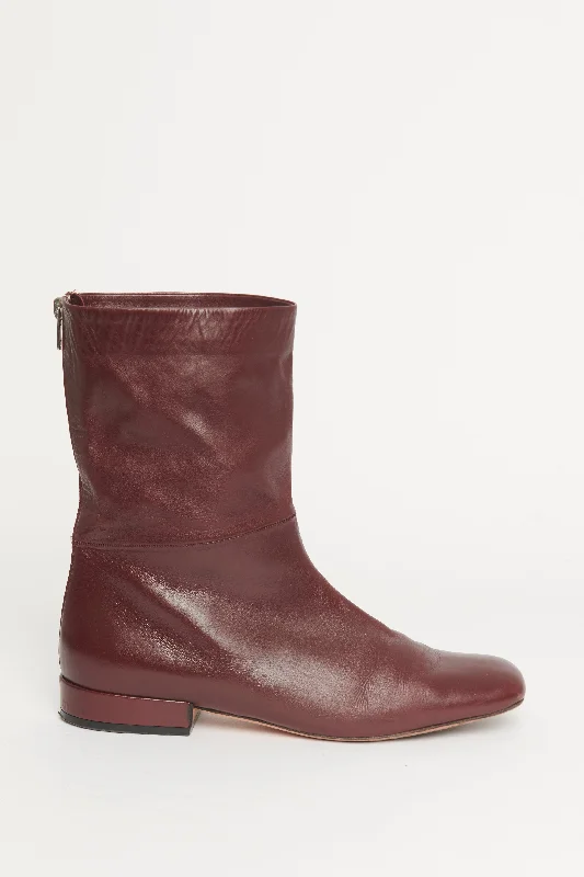 Burgundy Leather Square Toe Preowned Boots