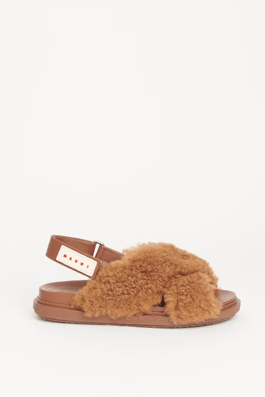 Brown Shearling Fussbet Preowned Sandals