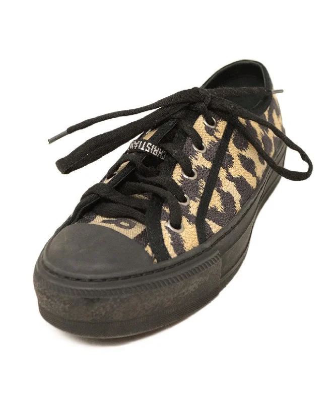 Christian Dior Black & Brown Leopard Print Sneakers sz 5