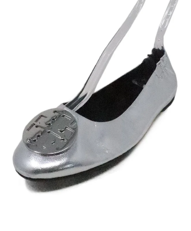 Tory Burch Silver Leather Flats sz 8.5