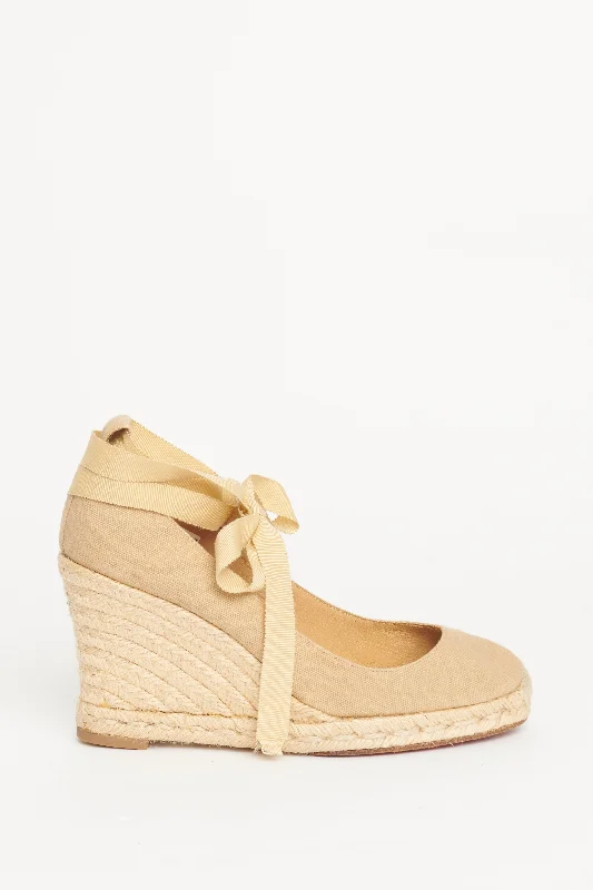 Formentera Tan Canvas Platform Preowned Wedges