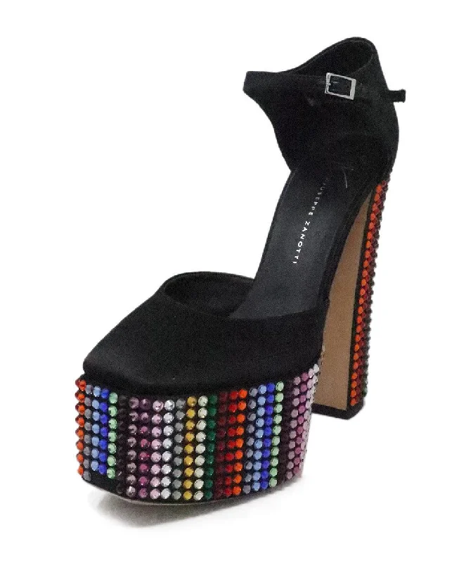 Giuseppe Zanotti Black & Rainbow Rhinestone Platforms sz 6.5