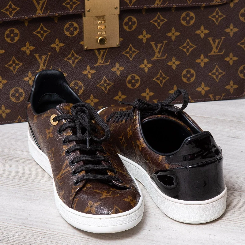 Louis Vuitton Front Row Brown Monogram Leather Trainer Size 38.5