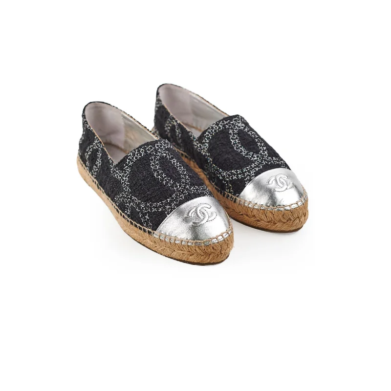 Chanel Tweed Espadrilles Black/Silver Size 36