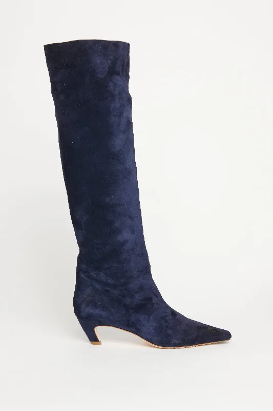 Navy Suede Preowned Knee High Boots