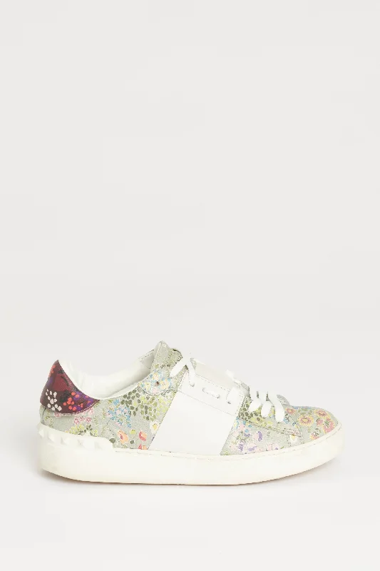 Open Floral Print Rockstud Preowned Trainers