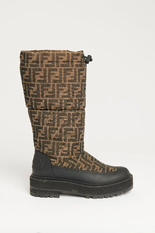 Brown Canvas Zucca Quilted Monogram  Preowned Snow Boots