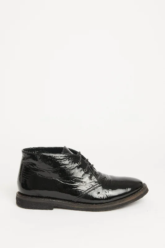 Patent Leather Lace-Up Preowned Boots