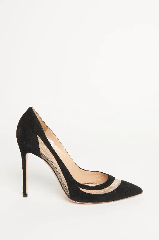 Suede Cut Out Pointed Toe Preowned Pumps