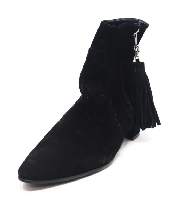 Manolo Blahnik Black Suede Tassel Booties sz 9