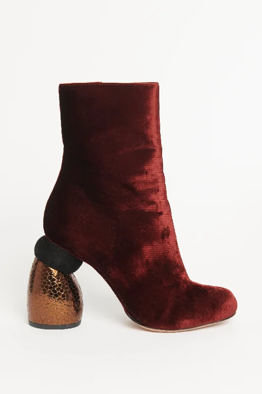 Burgundy Velvet Preowned Boots