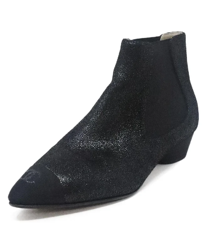 Chanel Black Iridescent Suede Booties sz 5.5