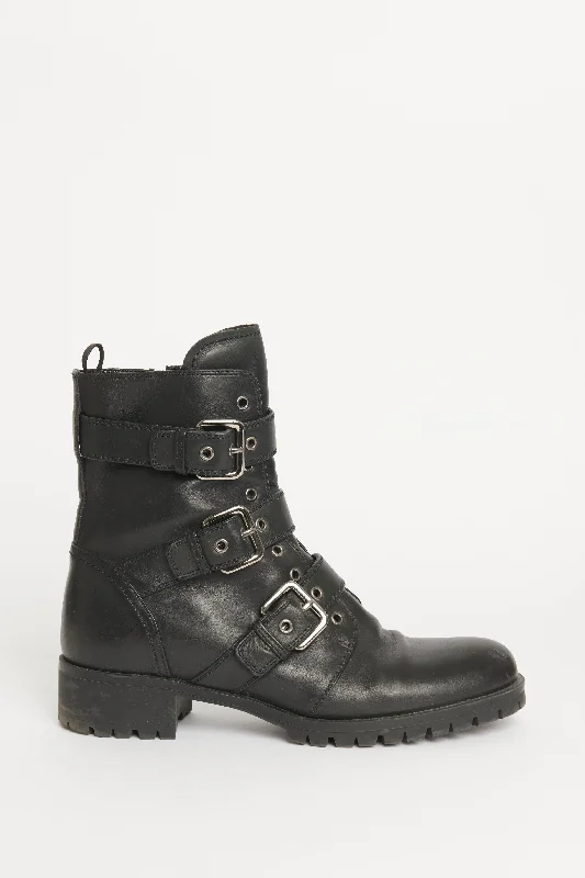 Black Combat Preowned Buckle Boots